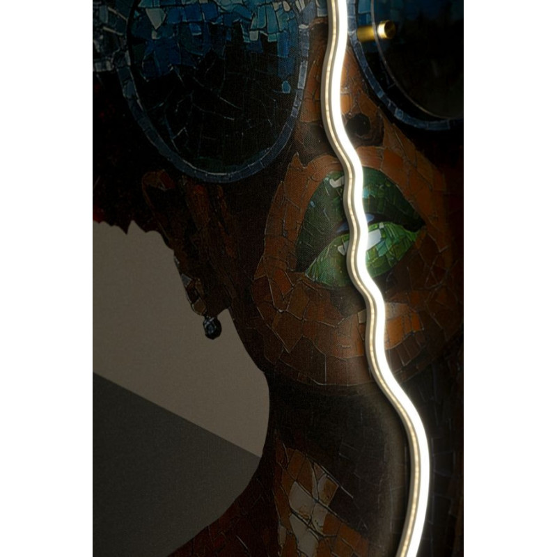 Stampa Con Led Su Tela Afro cm 60x3,5x90 (applicazione 3d Acrilico)
