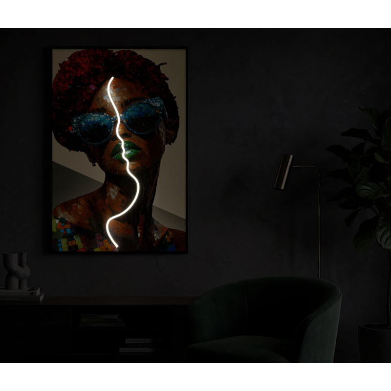 Stampa Con Led Su Tela Afro cm 60x3,5x90 (applicazione 3d Acrilico)