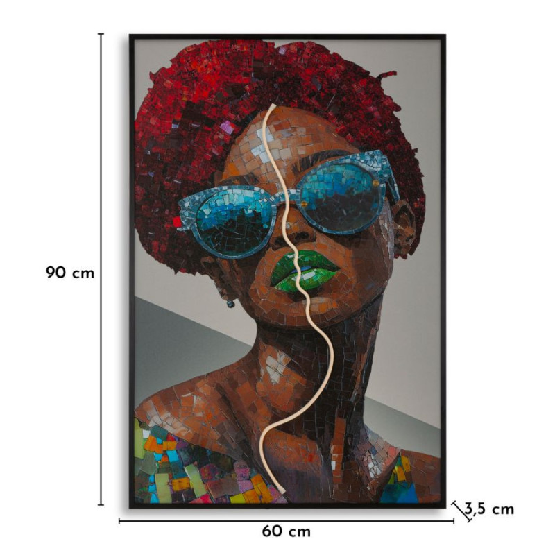 Stampa Con Led Su Tela Afro cm 60x3,5x90 (applicazione 3d Acrilico)
