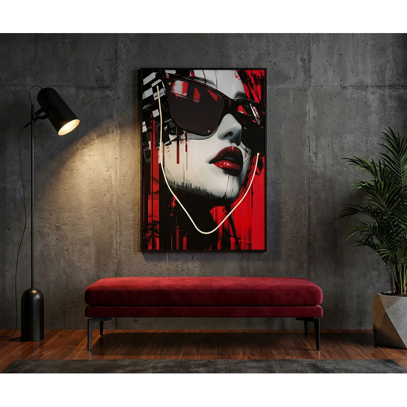 Stampa Con Led Su Tela Psyco -a- cm 60x3,5x90 (applicazione 3d Acrilico)