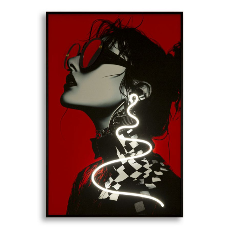 Stampa Con Led Su Tela Psyco -b- cm 60x3,5x90 (applicazione 3d Acrilico)