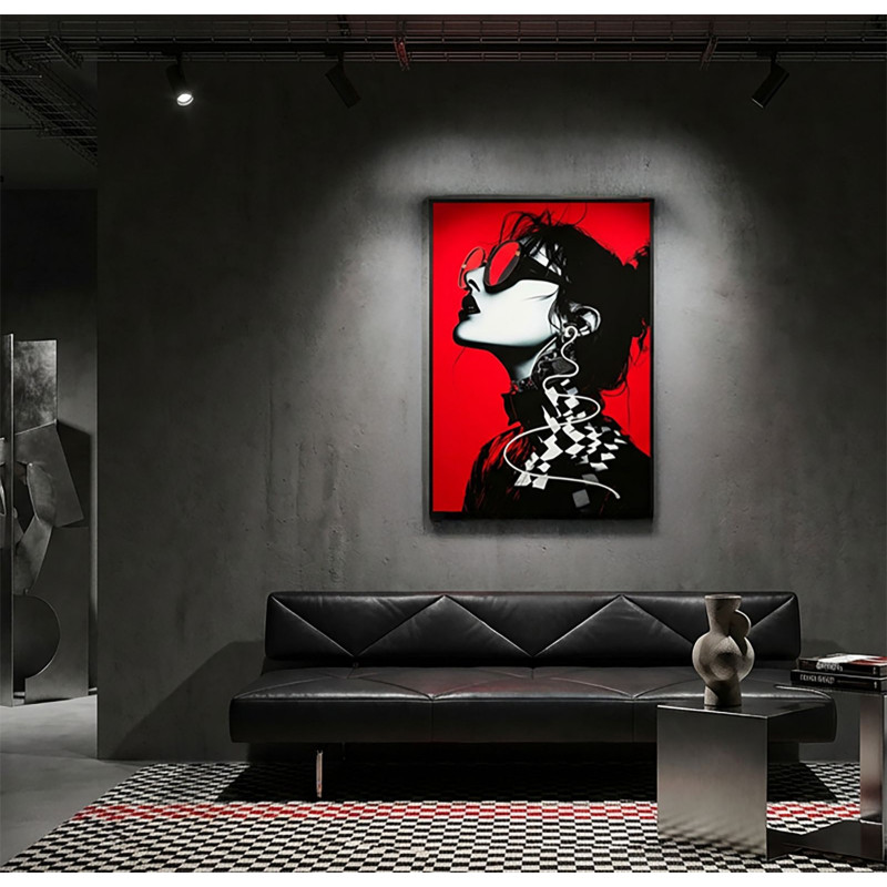 Stampa Con Led Su Tela Psyco -b- cm 60x3,5x90 (applicazione 3d Acrilico)
