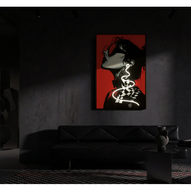 Stampa Con Led Su Tela Psyco -b- cm 60x3,5x90 (applicazione 3d Acrilico)