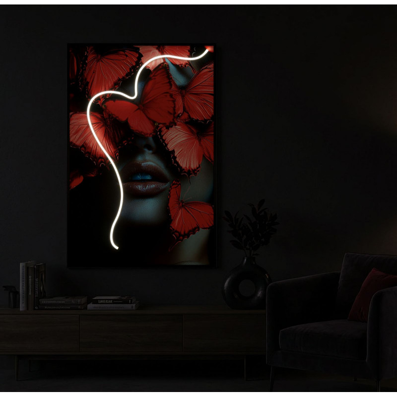 Stampa Con Led Su Tela Butterflies cm 60x3,5x90 (applicazione 3d Acrilico)