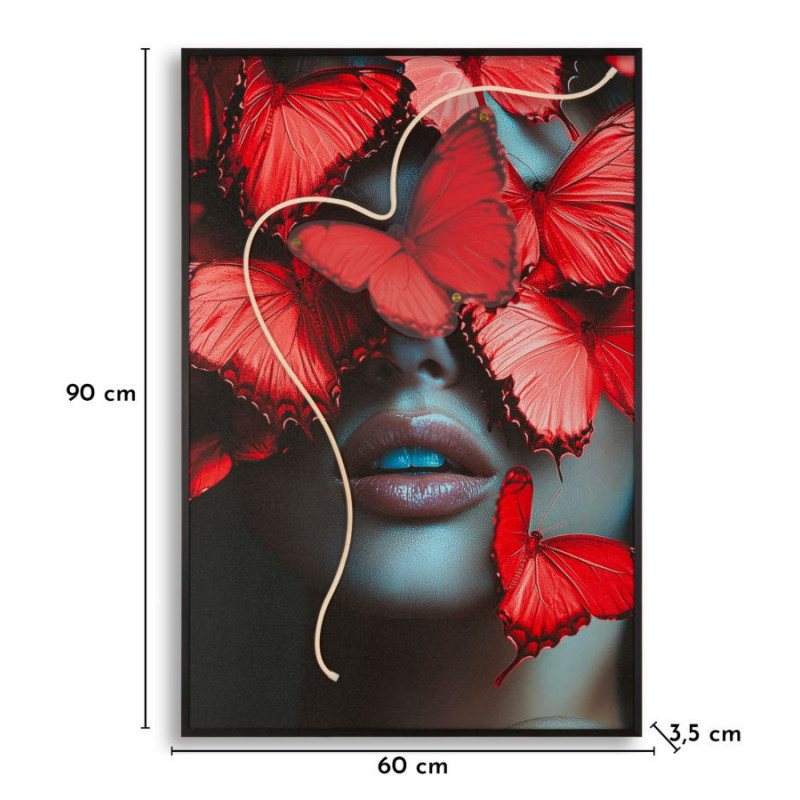 Stampa Con Led Su Tela Butterflies cm 60x3,5x90 (applicazione 3d Acrilico)