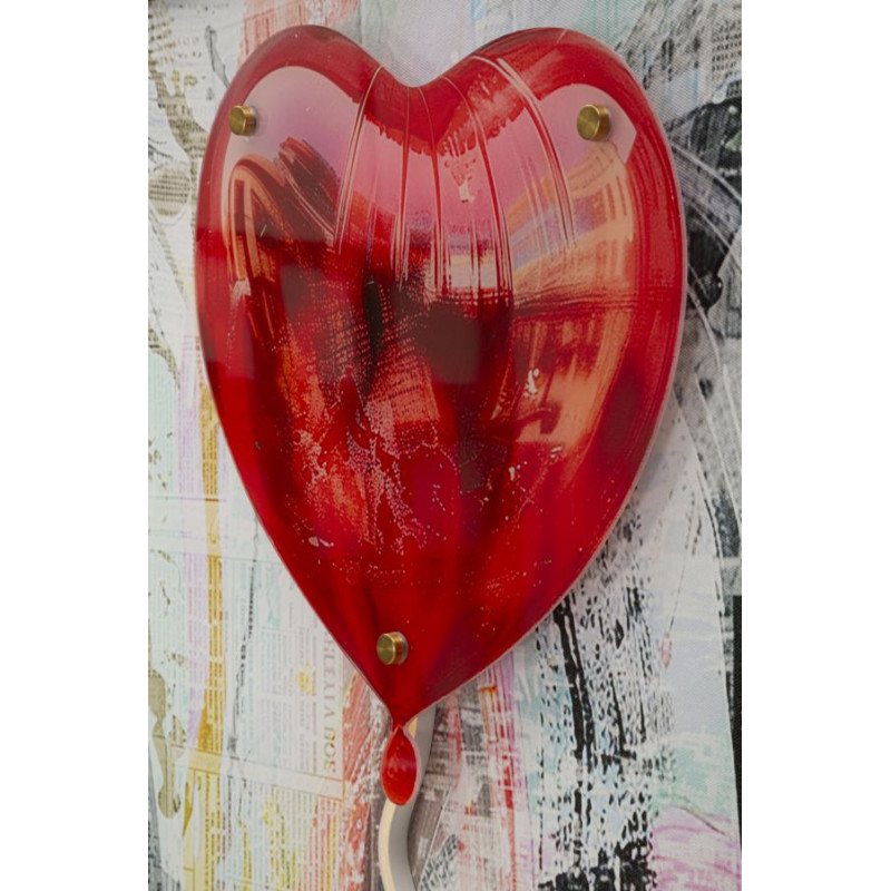 Stampa Con Led Su Tela Heart cm 60x3,5x90 (applicazione 3d Acrilico)