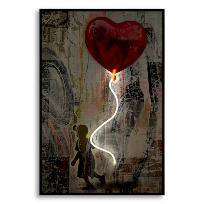 Stampa Con Led Su Tela Heart cm 60x3,5x90 (applicazione 3d Acrilico)