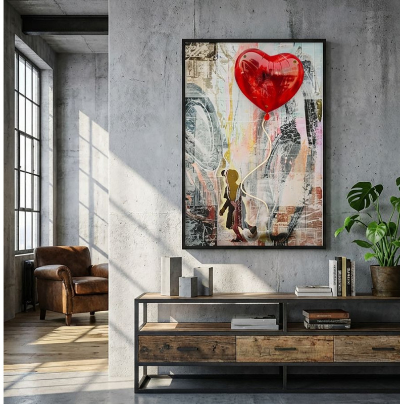 Stampa Con Led Su Tela Heart cm 60x3,5x90 (applicazione 3d Acrilico)