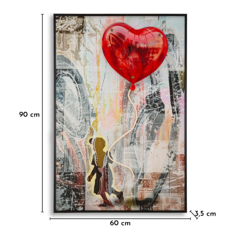 Stampa Con Led Su Tela Heart cm 60x3,5x90 (applicazione 3d Acrilico)