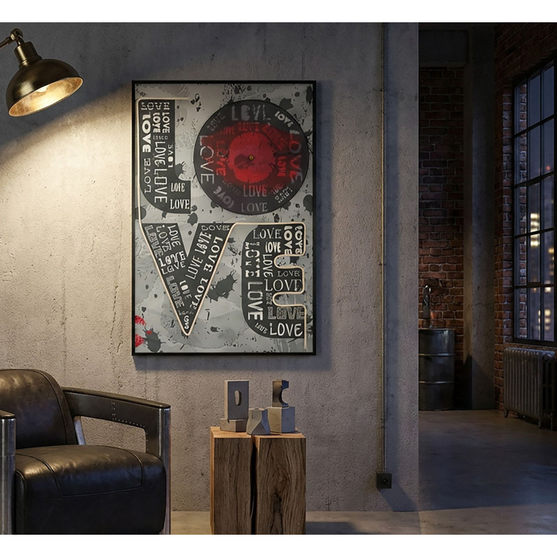 Stampa Con Led Su Tela Love cm 60x3,5x90 (applicazione 3d Acrilico)