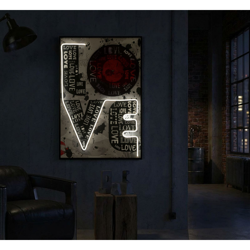 Stampa Con Led Su Tela Love cm 60x3,5x90 (applicazione 3d Acrilico)