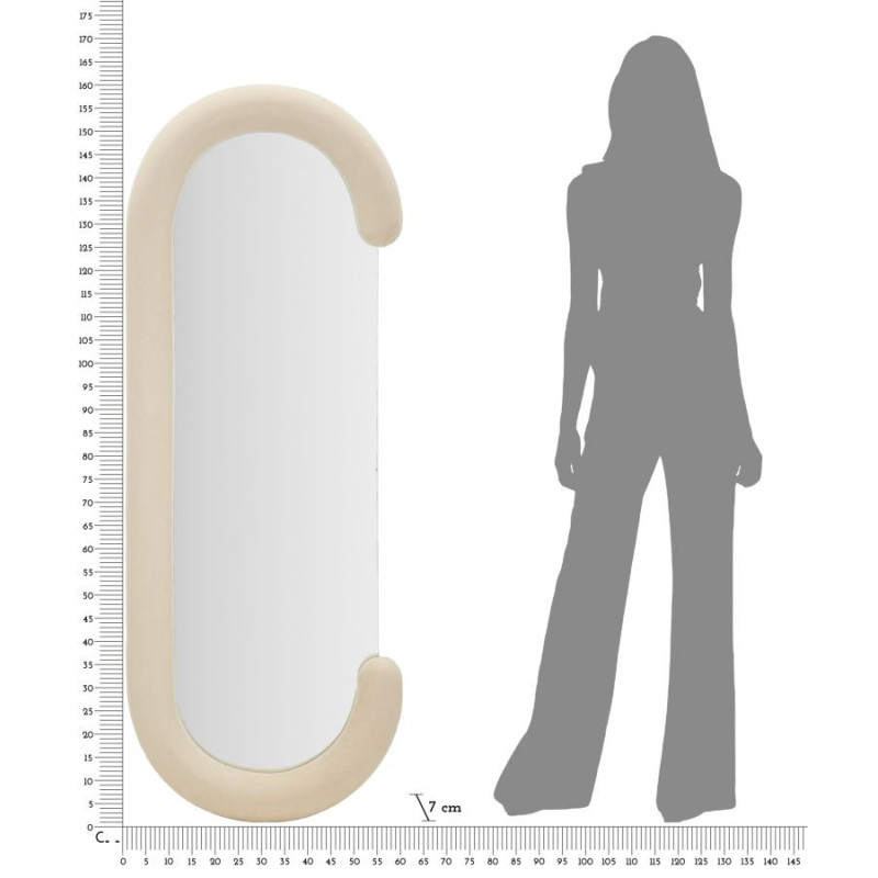 Specchio Da Muro Chantal Velluto Crema cm 60x7x160