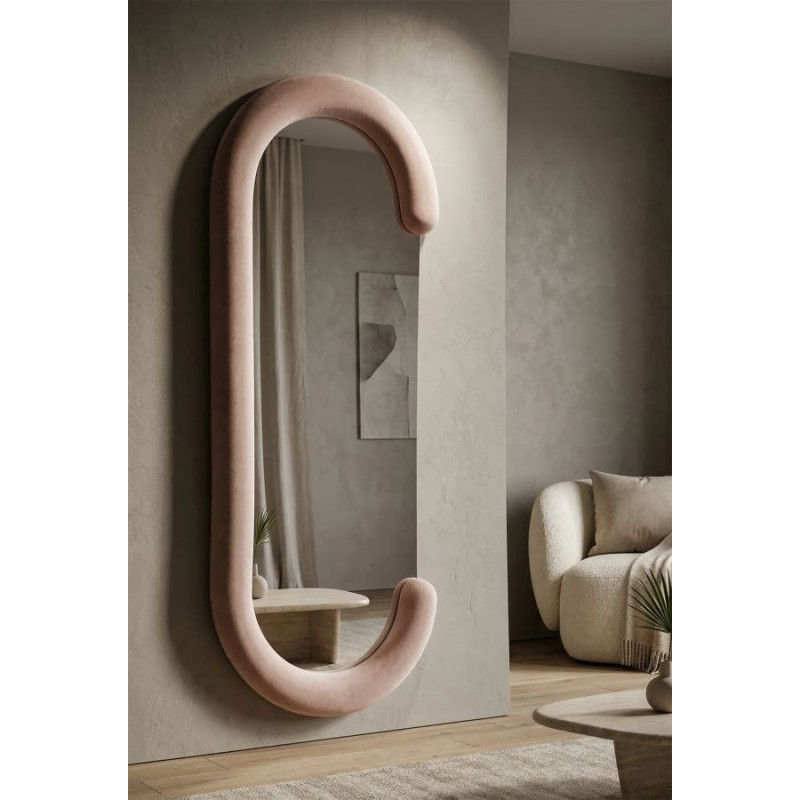 Specchio Da Muro Chantal Velluto Rosa cm 60x7x160
