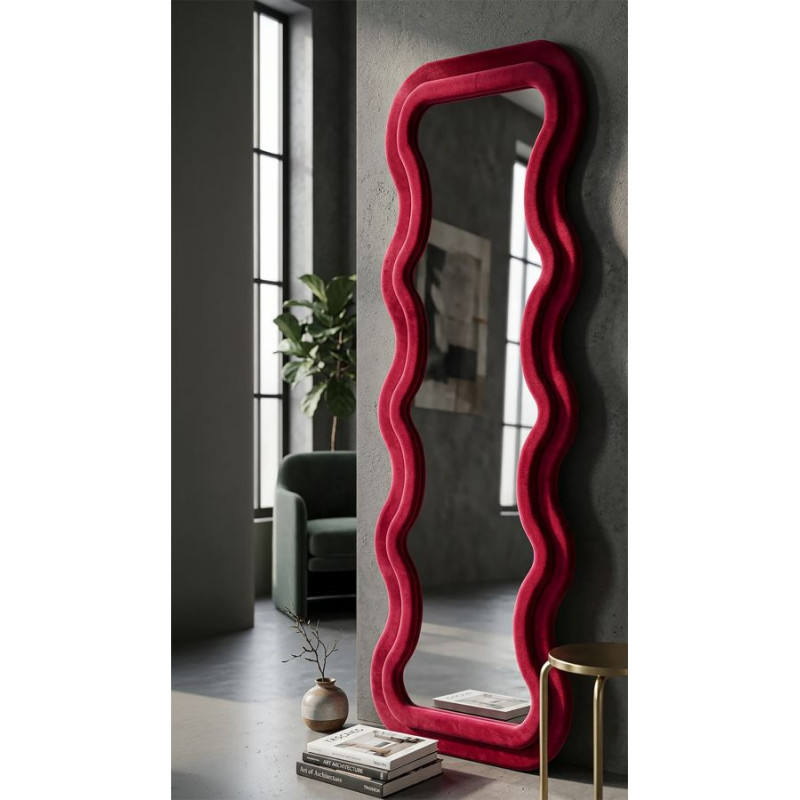 Specchio Da Muro Emily Velluto Fuxia cm 60x6x160 (misura Specchio cm 42x144)