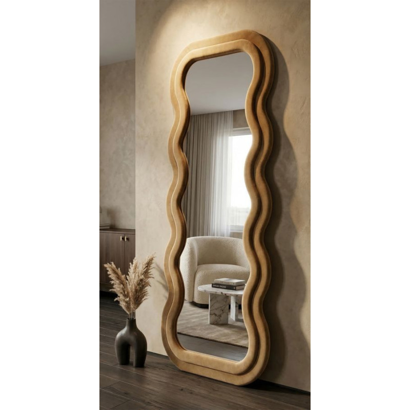 Specchio Da Muro Emily Velluto Oro cm 60x6x160 (misura Specchio cm 42x144)