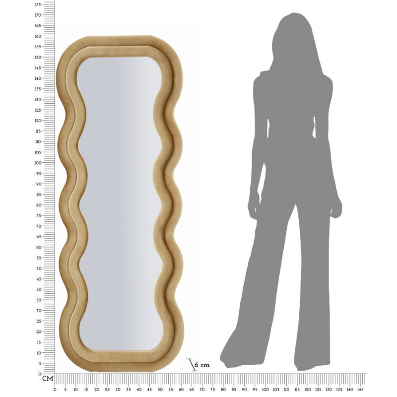 Specchio Da Muro Emily Velluto Oro cm 60x6x160 (misura Specchio cm 42x144)