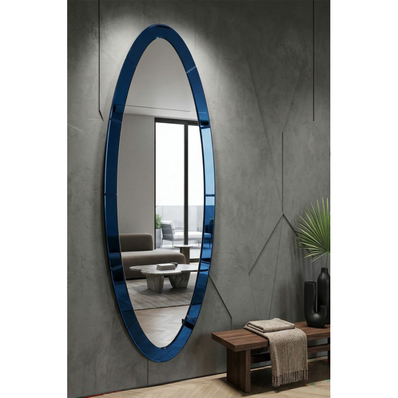 Specchio Da Muro Oslo Blu cm 55x2x150 (misura Specchio cm 42,5x137,5)