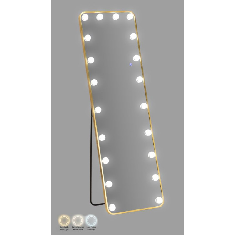 Specchio Da Terra Led Hollywood Rettangolare cm 50x6-45x160 (luce Con 3 Temperature Di Colore)