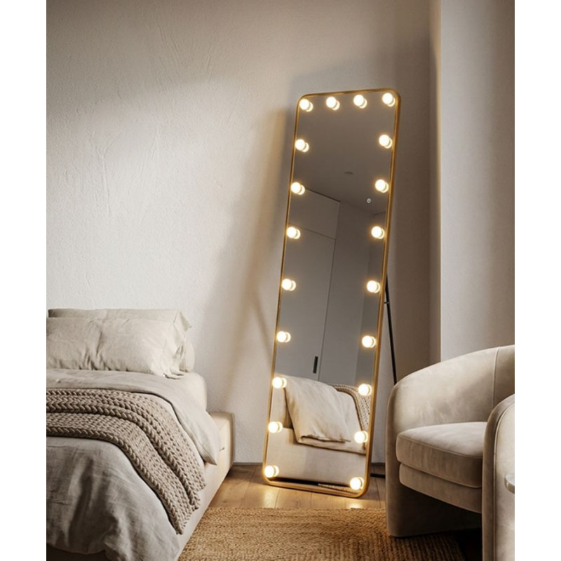 Specchio Da Terra Led Hollywood Rettangolare cm 50x6-45x160 (luce Con 3 Temperature Di Colore)
