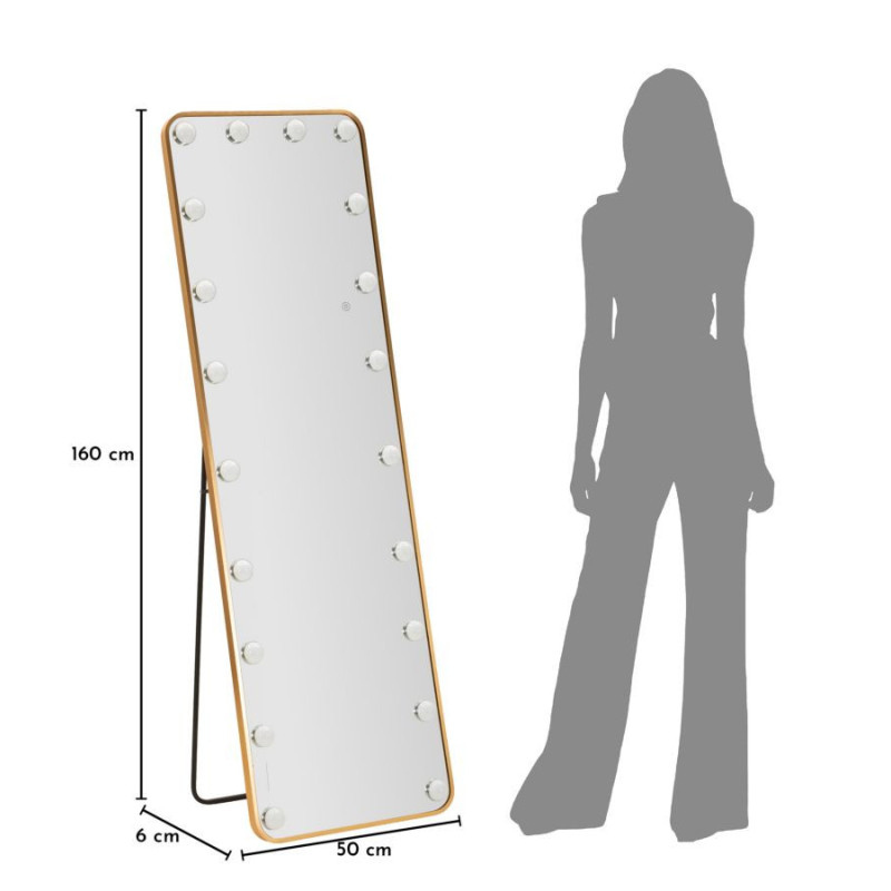 Specchio Da Terra Led Hollywood Rettangolare cm 50x6-45x160 (luce Con 3 Temperature Di Colore)