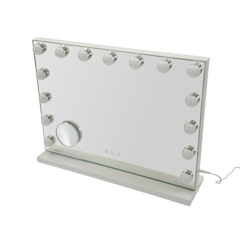 Specchio Da Tavolo Hollywood cm 55x14x43 (specchietto Rotondo cm ø 9) (luce Con 3 Temperature Di Colore)