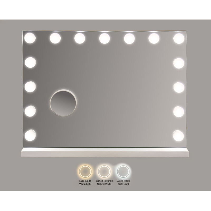 Specchio Da Tavolo Hollywood cm 55x14x43 (specchietto Rotondo cm ø 9) (luce Con 3 Temperature Di Colore)