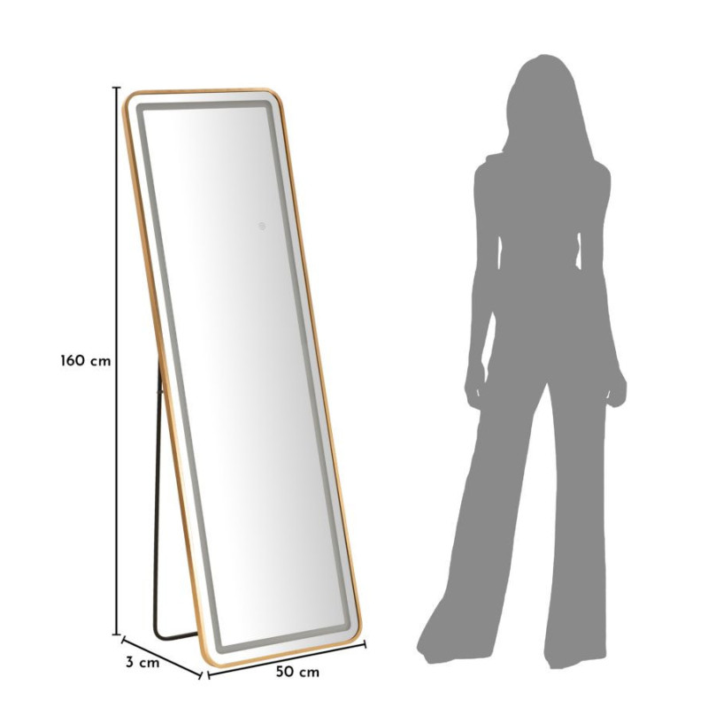 Specchio Da Terra Led Simple Rettangolare cm 50x3-38x160 (luce Con 3 Temperature Di Colore)