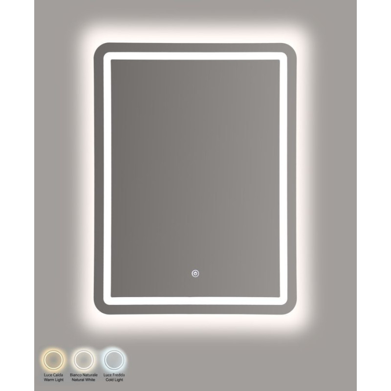 Specchio Da Muro Led Simple Rettangolare cm 60x3,5x80 (luce Con 3 Temperature Di Colore)