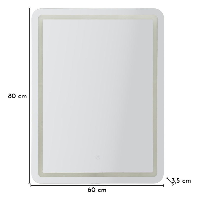 Specchio Da Muro Led Simple Rettangolare cm 60x3,5x80 (luce Con 3 Temperature Di Colore)