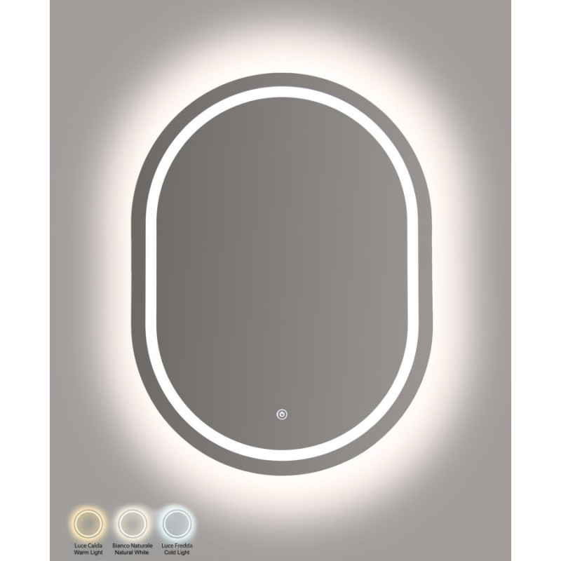 Specchio Da Muro Led Simple Ovale cm 60x3,5x80 (luce Con 3 Temperature Di Colore)