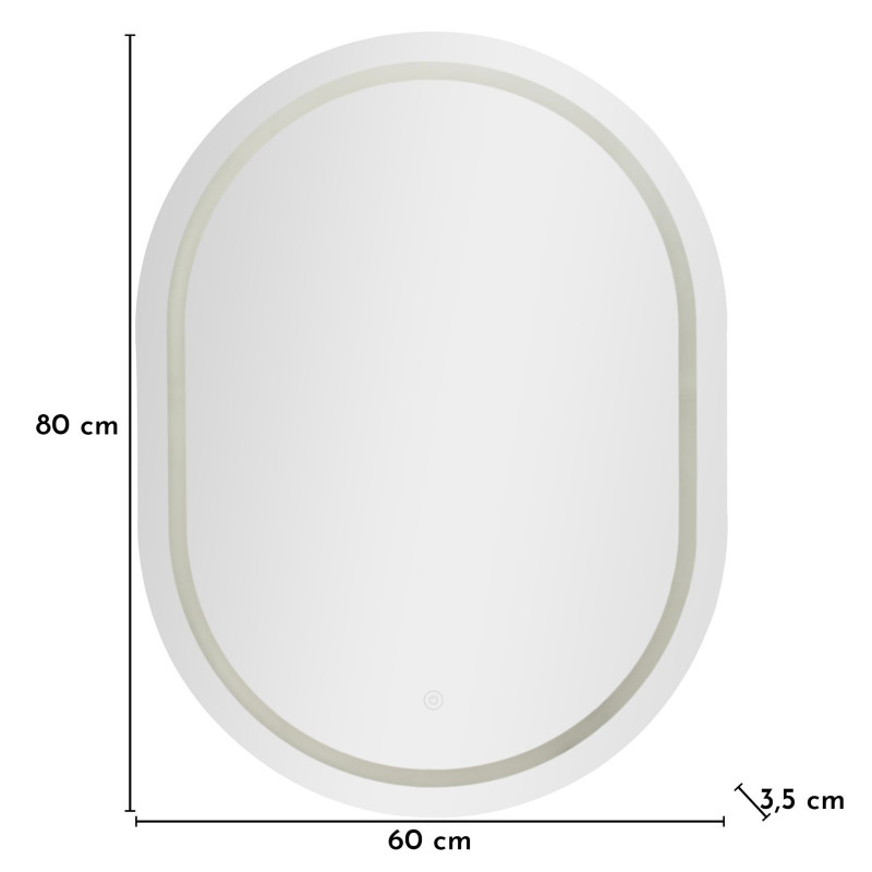 Specchio Da Muro Led Simple Ovale cm 60x3,5x80 (luce Con 3 Temperature Di Colore)
