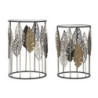 Tavolinetti In Ferro E Legno Foglie Coppia cm 38x55-33x50