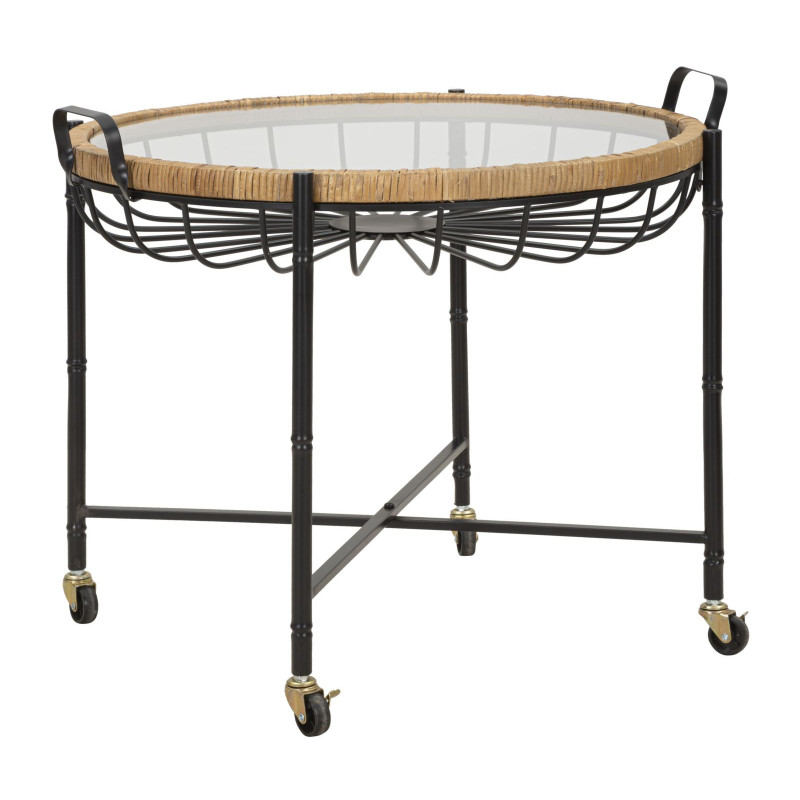 Tavolinetto Cebu Con Vetro E Ruote cm 70,5x65x57