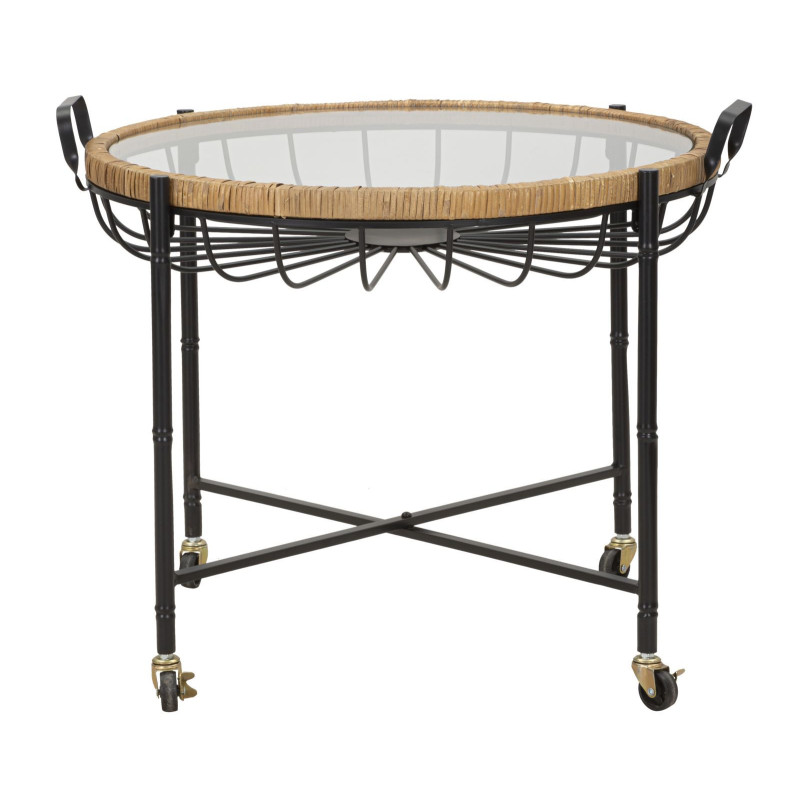 Tavolinetto Cebu Con Vetro E Ruote cm 70,5x65x57