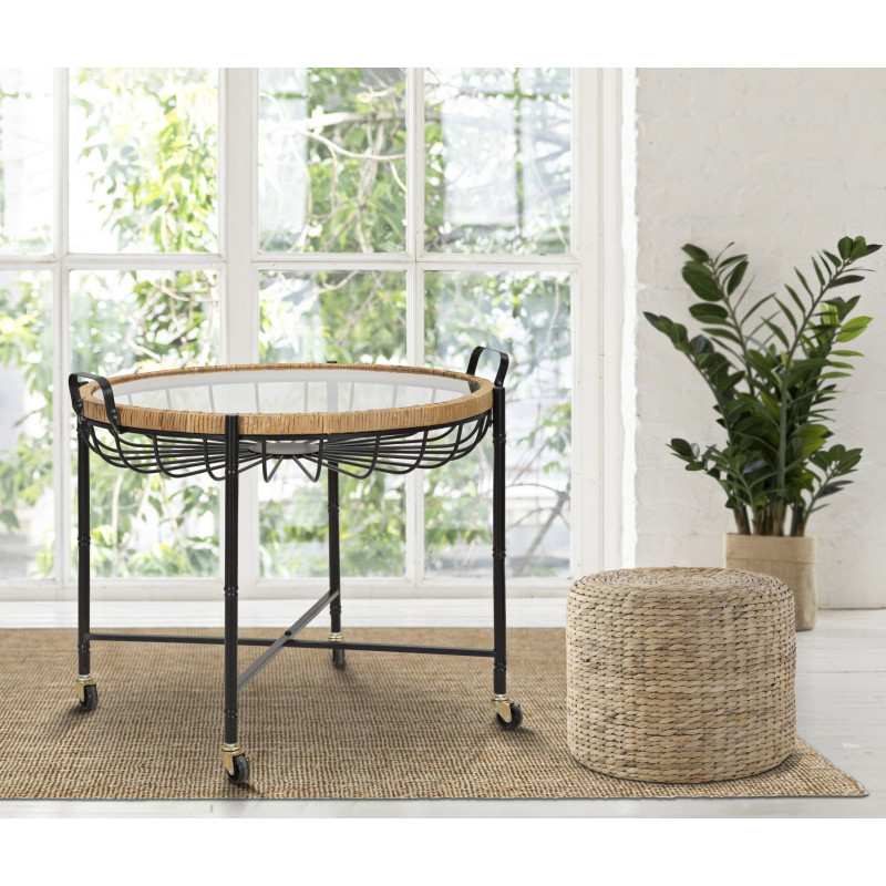 Tavolinetto Cebu Con Vetro E Ruote cm 70,5x65x57