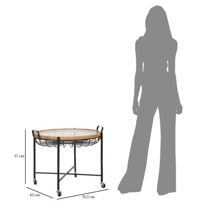 Tavolinetto Cebu Con Vetro E Ruote cm 70,5x65x57