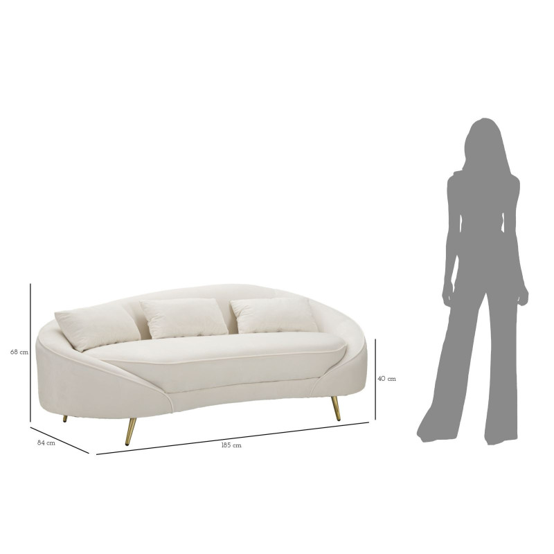 Divano 3 Posti Oslo Con Cuscini Crema cm 185x84x68
