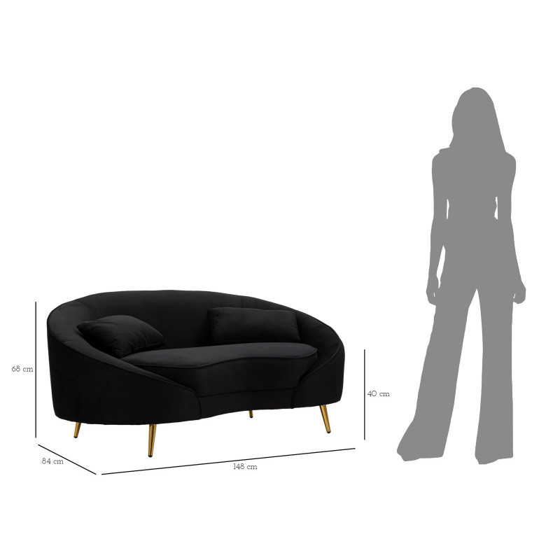 Divanetto 2 Posti Oslo Con Cuscini Nero cm 148x84x68