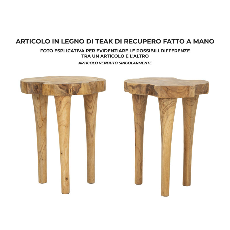 Sgabello Kursi In Teak Riciclato cm ø 35x45 (pezzi Unici - Non Ripiani In Serie)