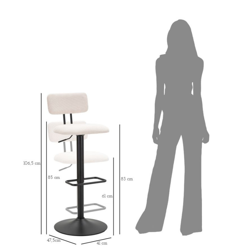 Sgabello Bar Light Bianco cm 41x47,5x85-106,5(seduta cm 61-83) Set 2pcs