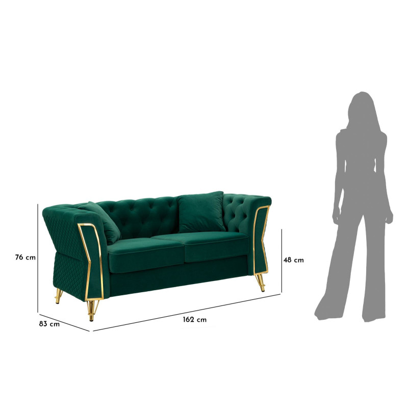 Divano Emy Verde Con Cuscini cm 162x83x76