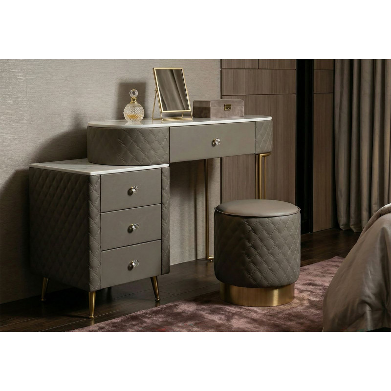 Toeletta Sharon Grigia Con Puff cm 120x40x75 (misura Puff ø36x39)