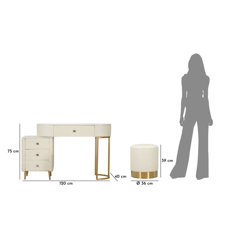 Toeletta Sharon Panna Con Puff cm 120x40x75 (misura Puff ø36x39)