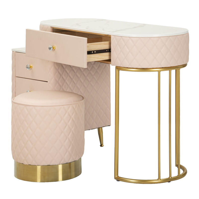 Toeletta Sharon Rosa Con Puff cm 120x40x75 (misura Puff ø36x39)