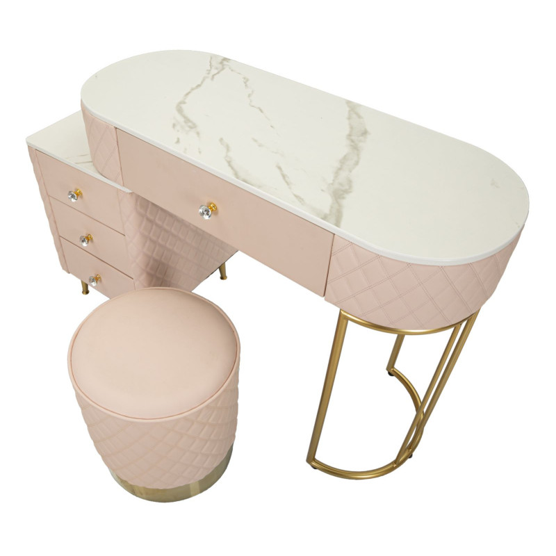 Toeletta Sharon Rosa Con Puff cm 120x40x75 (misura Puff ø36x39)