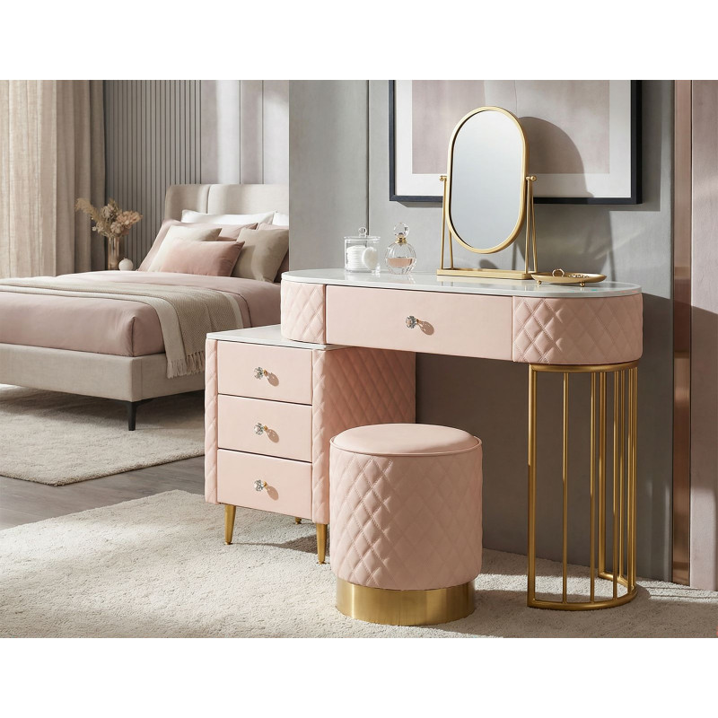 Toeletta Sharon Rosa Con Puff cm 120x40x75 (misura Puff ø36x39)