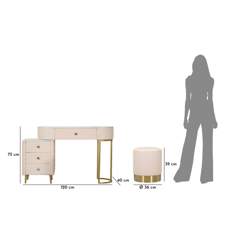 Toeletta Sharon Rosa Con Puff cm 120x40x75 (misura Puff ø36x39)