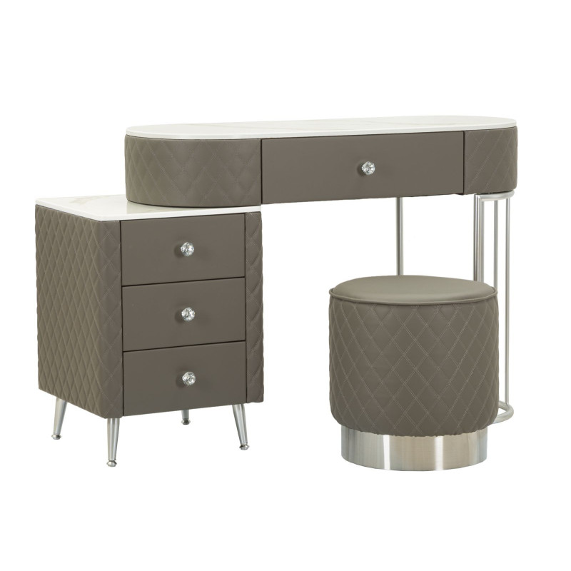 Toeletta Sharon Grigia Con Puff Gambe Argento cm 120x40x75 (misura Puff ø36x39)