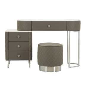 Zoom Toeletta Sharon Grigia Con Puff Gambe Argento cm 120x40x75 (misura Puff ø36x39)
