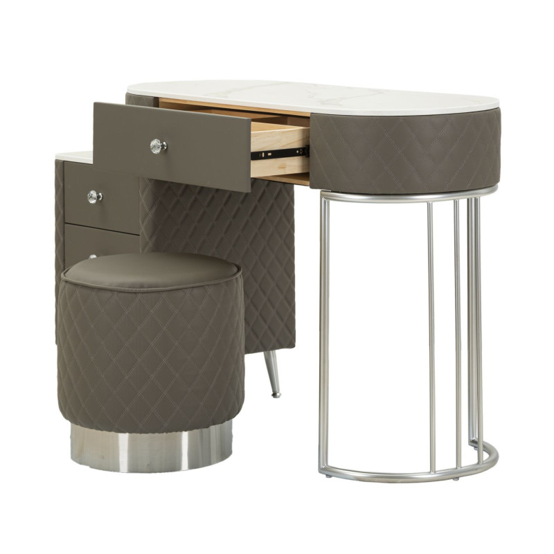 Toeletta Sharon Grigia Con Puff Gambe Argento cm 120x40x75 (misura Puff ø36x39)